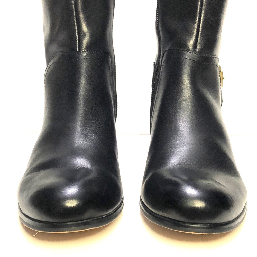 Corso Como Black Almond Toe Side Zip Back Gore Block Heel Leather Boots size 6.5 - Picture 9 of 17